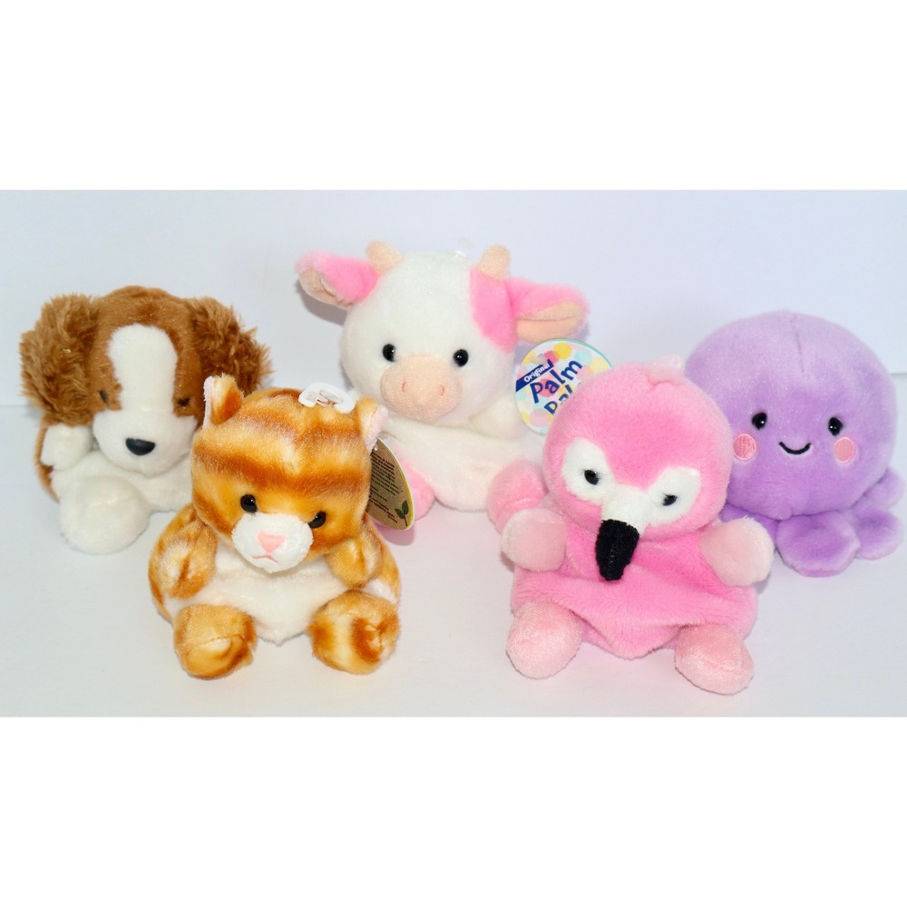Palm Pals Aurora Plush Lot 5 Dog Cat Cow Flamingo Octopus Bean Bag